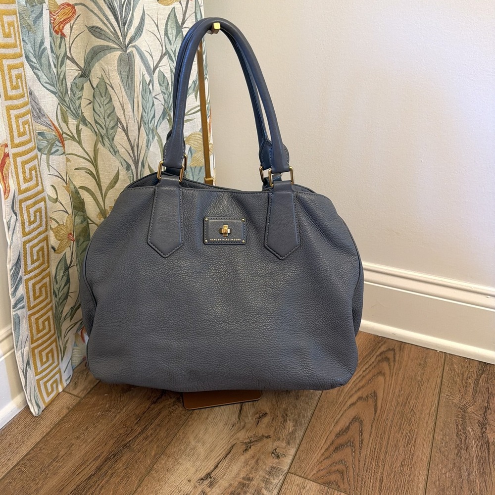 Marc by Marc Jacobs Totally Turnlock Quinn Leather Satchel Bag Slate Blue Grey